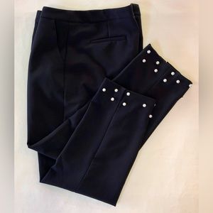 Black Pants with Faux Pearl Embellished Hem by Valerie Stevens